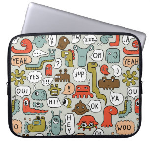 naadloze achtergrond met monsters van schattige ca laptop sleeve