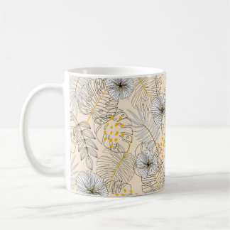 Naadloze achtergrond met planten, bladeren en bloe koffiemok