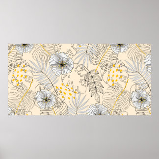 Naadloze achtergrond met planten, bladeren en bloe poster