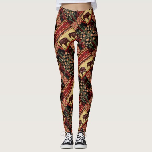 Naadloze afrikaanse patchwork ornamental indian el leggings (Voorkant)