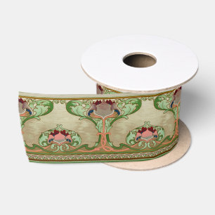 Naadloze Art Nouveau Lotus Bloem omhuld gebladerte Lint