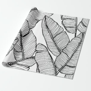 Naadloze bananenbladpatroon achtergrond. Zwart en Cadeaupapier