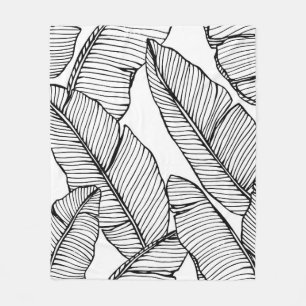 Naadloze bananenbladpatroonachtergrond. Zwart en Fleece Deken
