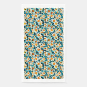 Naadloze blauwe, witte en gele Daisy Flower Servet