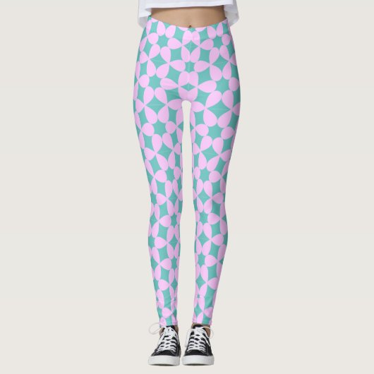 Naadloze Blauwgroen Floral Pattern Women's Workout Leggings (Voorkant)