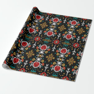 Naadloze bloem folk kleurrijke bloemen en bloemen cadeaupapier