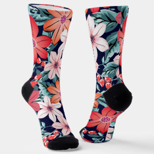 Naadloze bloemen marineschandaal en roze moderne g sokken