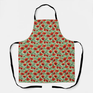 Naadloze bloemen met rode klaprozen en witte madel schort