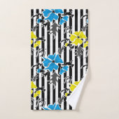 Naadloze bloemenblauwe gele bloemen grijze bladere bad handdoek (Handdoek)