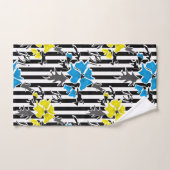 Naadloze bloemenblauwe gele bloemen grijze bladere bad handdoek (Handdoek)