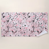 Naadloze bloesbloemen bladeren vertakt strandlaken (Voorkant)