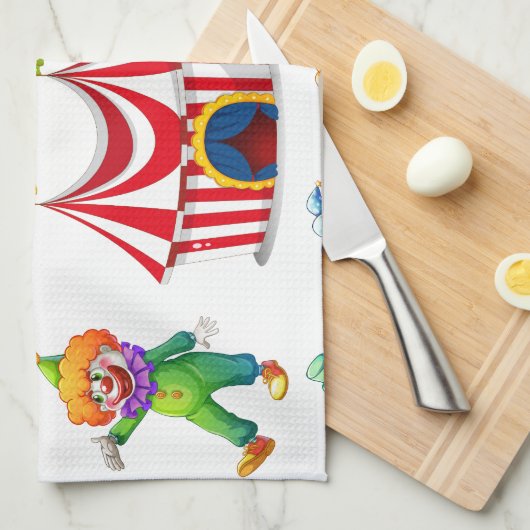 Naadloze clowns en circustent theedoek (Quarter Fold)