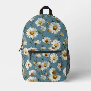 Naadloze Daisy Flower Pattern op Blauw Bedrukte Rugzak