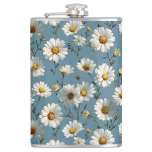 Naadloze Daisy Flower Pattern op Blauw Heupfles