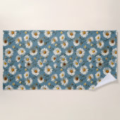 Naadloze Daisy Flower Pattern op Blauw Strandlaken (Voorkant)