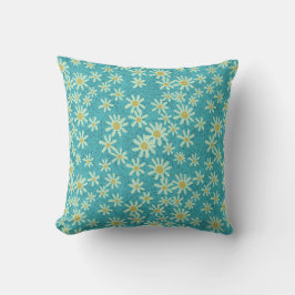 Naadloze Daisy Flower Pattern op Turquoise Kussen