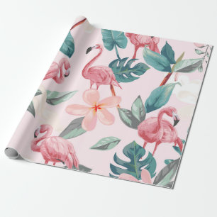 naadloze flamingos en tropische bloemen illustrere cadeaupapier