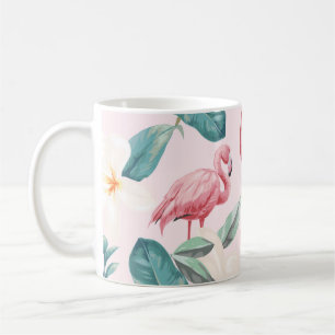 naadloze flamingos en tropische bloemen illustrere koffiemok