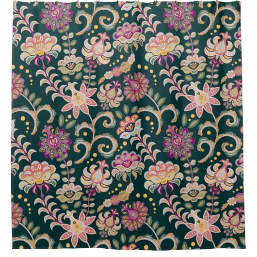 Naadloze florale achtergrond. Roze bloemen en blad Douchegordijn (Voorkant)