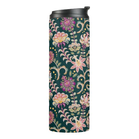 Naadloze florale achtergrond. Roze bloemen en blad Thermosbeker (Gedraaid links)