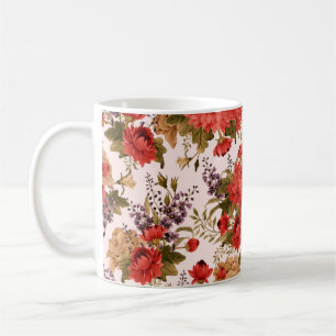 Naadloze florale rozen met chrysanthemum a koffiemok