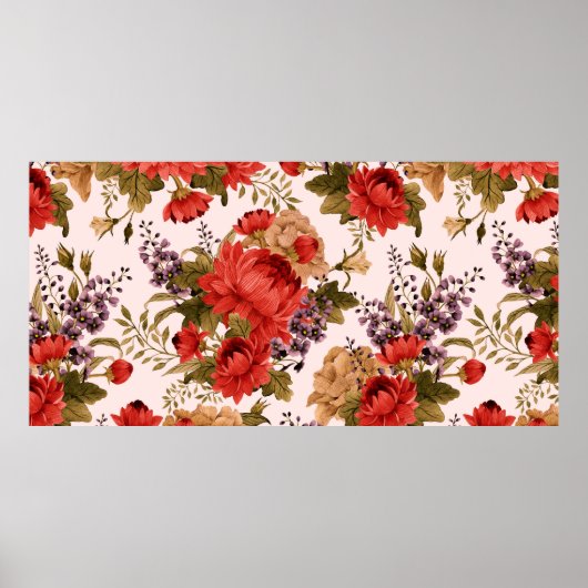 Naadloze florale rozen met chrysanthemum a poster (Voorkant)
