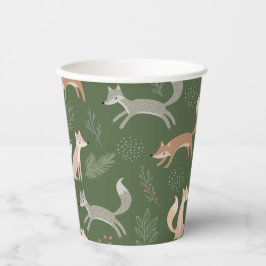 Naadloze Fox Winter Branches en Leaves Papieren Bekers