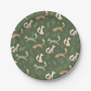 Naadloze Fox Winter Branches en Leaves Papieren Bordje