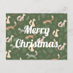Naadloze fox Winter Branches en Leaves Pattern Briefkaart