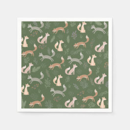 Naadloze Fox Winter Branches en Leaves Servet