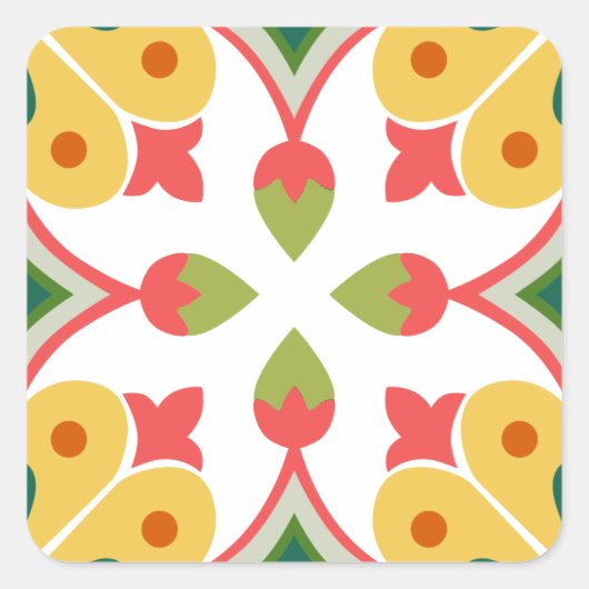 Naadloze gele siertegels vierkante sticker (Voorkant)