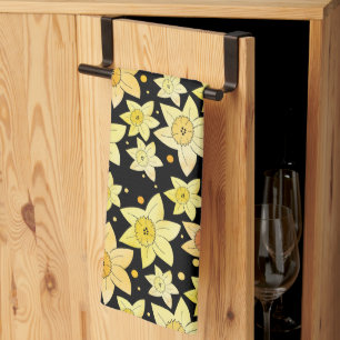 Naadloze gele Waterverf Daffodil & Stippen Patroon Theedoek