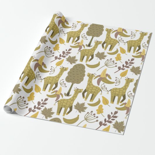 Naadloze Giraffe gele witte achtergrond Cadeaupapier (Uitgerold)