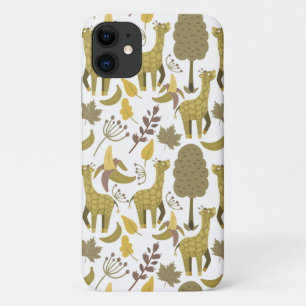 Naadloze Giraffe gele witte achtergrond iPhone 11 Hoesje