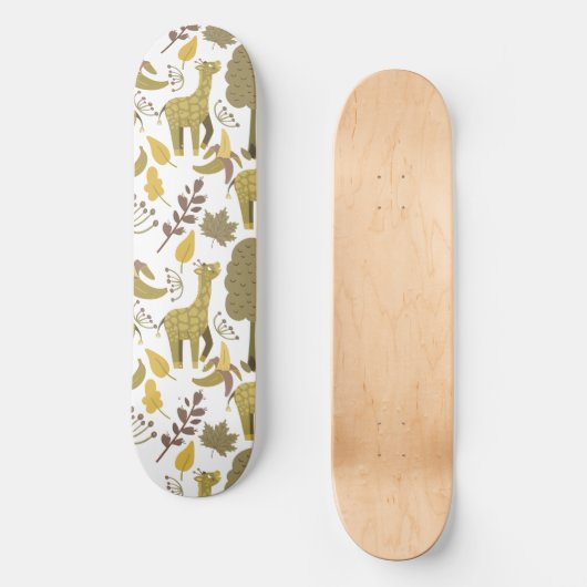 Naadloze Giraffe gele witte achtergrond Skateboard (Voorkant)