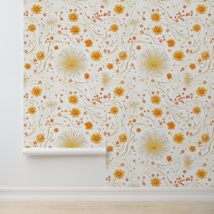 Naadloze Gouden Zon & Stralen - met Abstracte Ster Behang