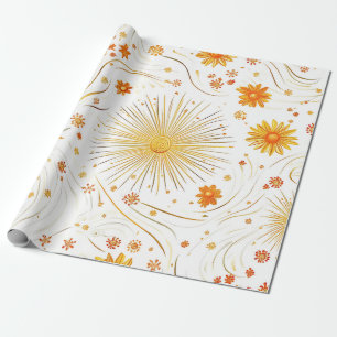 Naadloze Gouden Zon & Stralen - met Abstracte Ster Cadeaupapier