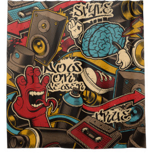 Naadloze Graffiti achtergrond. Kleurrijke naadloze Douchegordijn