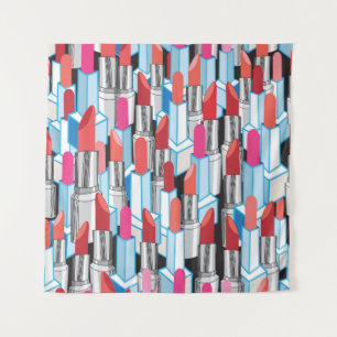 Naadloze grafische afbeelding met kleurrijke lipst wandkleed