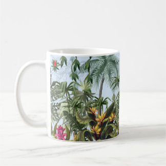 Naadloze grens met oerwouden bomen en bloemen. Vin Koffiemok