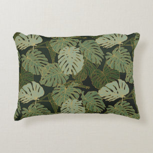Naadloze groene khaki en goudmonster patroon accent kussen