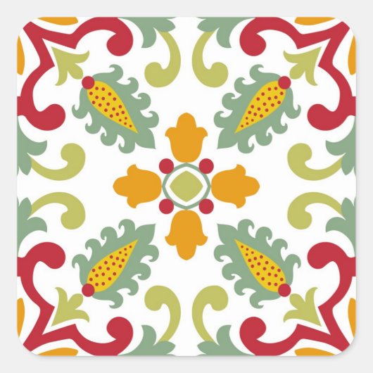 Naadloze groene ornamenten tegels vierkante sticker (Voorkant)