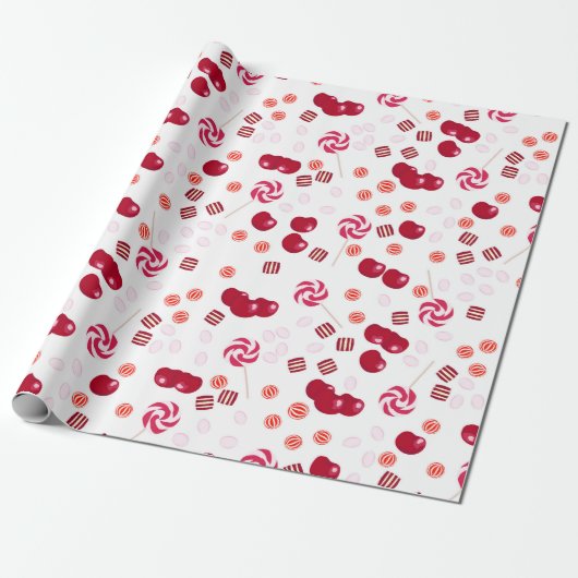 Naadloze heldere Cherry berry snoep lollipopes zoe Cadeaupapier (Uitgerold)