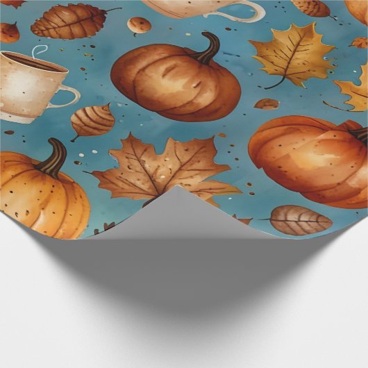 Naadloze Herfst Patroon met pompoenen, Herfstblade Cadeaupapier (Hoek)