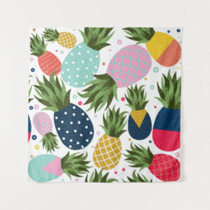 Naadloze illustratie van ananas, kleurrijk wandkleed
