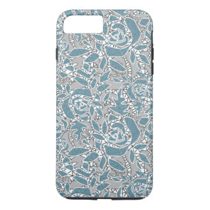 Naadloze kant rozen romantische retro blauwe la iPhone 8 plus / 7 plus hoesje
