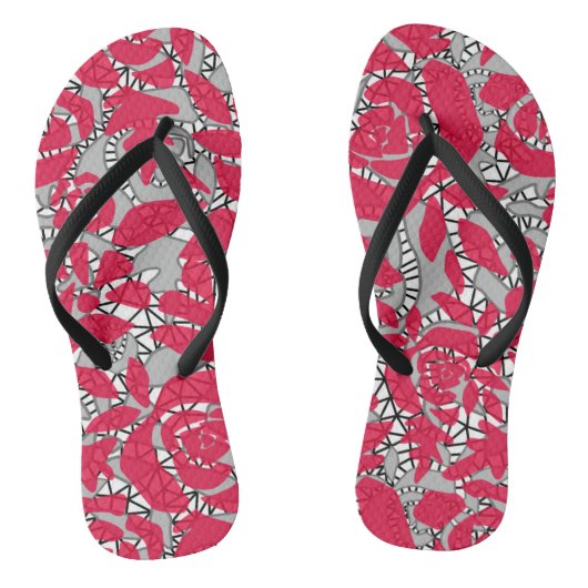 Naadloze kant rozen romantische retro rode lak teenslippers (Voetbed)