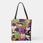 Naadloze Kawaii Kat Halloween Patroon Draagtas (Achterkant)