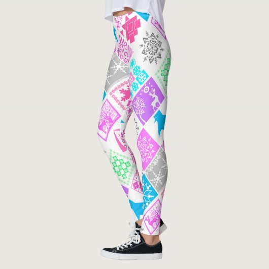 Naadloze kerstelementen geometrische sneeuwvlokken leggings (Links)