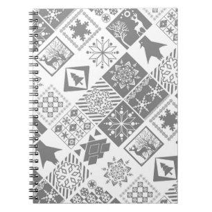 Naadloze kerstpatchwork sneeuwhert notitieboek